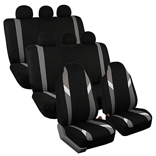 FH Group Supreme Modernistic Three Row Car Seat Covers, Airbag and Split Ready, 8 Seater - Universal Fit for Cars, Trucks, & SUVs Gray - color: Gray, style: 8 Seater