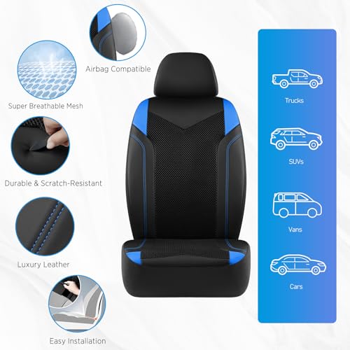 PIC AUTO Car Seat Cover, Super Breathable Mesh Front Seat Cover for Cars, Blue Leather Seat Covers, Universal Fit, Durable, Airbag Compatible, Suitable for SUVs, Trucks, Sedans, and Vehicles - color: Blue