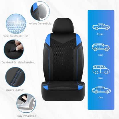 PIC AUTO Car Seat Cover, Super Breathable Mesh Front Seat Cover for Cars, Blue Leather Seat Covers, Universal Fit, Durable, Airbag Compatible, Suitable for SUVs, Trucks, Sedans, and Vehicles - color: Blue