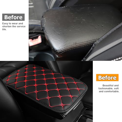 HZEL Car Center Console Cushion Pad, PU Leather Vehicle Armrest Protection Cover, Waterproof Automotive Interior Arm Rest Seat Box Mat Accessories, Universal for SUV, Sedan, Truck (Black/Red) - color: Black/Red