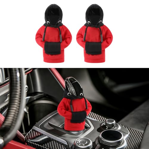 2PCS Gear Shift Hoodie, Upgraded Universal Hoodie Car Gear Shift Cover, Funny Shifter Hoodie, Car Interior Accessories Car Shifter Stick Protector Decoration for Most Car Gear Shift Levers - color: Red Black, size: 2 Piece