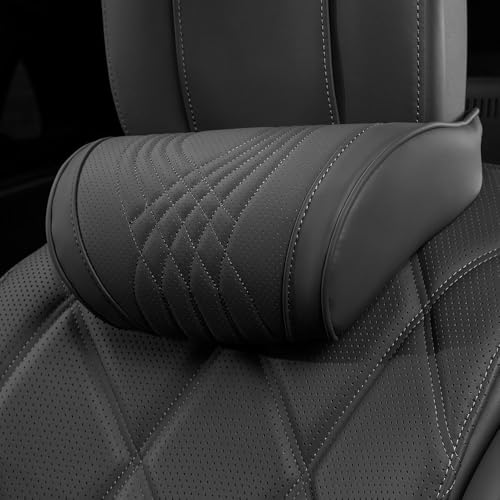 Car Headrest Memory Foam Neck Pillow for Driving with Leather Cover Soft Comfortable Seat Head Pillow Cushion for Most Cars SUV Sedan Home Office Black (1PC) - color: Black, size: Headrest 1 Pack