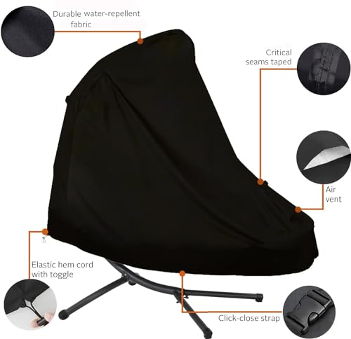 Patio Hanging Chaise Lounge Cover 900D 73 Inch Waterproof Heavy Duty Outdoor Swing Chair Hammock Cover - color: Black