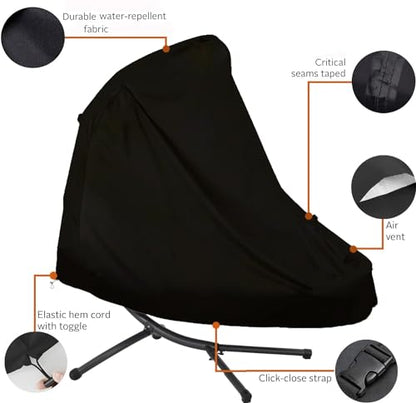 Patio Hanging Chaise Lounge Cover 900D 73 Inch Waterproof Heavy Duty Outdoor Swing Chair Hammock Cover - color: Black
