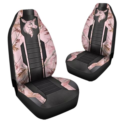 Pink Caomflage Doe Car Seat Covers Front Only, Vehicle Bucket Seat Protetors Universal Fit Most Vehicle, Sedan, Truck, Van and SUV - color: Pink Caomflage Doe