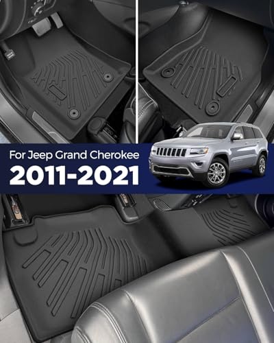 Full Set Floor Mats for Jeep Grand Cherokee 2011-2021 (Not for L), All-Weather Floor Mats+Cargo Liner+Backrest Protectors with Fastener Clips for Jeep Grand Cherokee 2011-2021 Accessories (11-Piece)