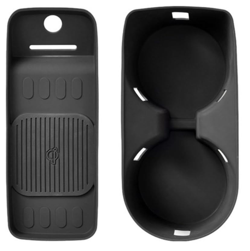 BIBIBO 2Packs for 2026 Hyundai Palisade Center Console Cup Holder 2026 Hyundai Palisade Console Wireless Charging Mats & Console Cup Holder Insert 2026 Palisade Silicone Console Tray 2026 Palisade - color: Black-(Cup Holder+Charging Mats)