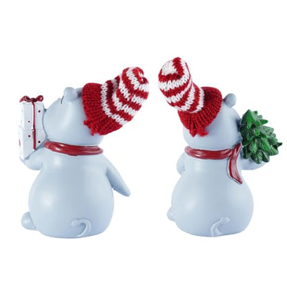 2-Piece Funny Christmas Hippo Ornaments Hippopotamus Gifts Resin Hippo Figurines for Indoor Tabletop Christmas Decorations Holiday Home Decor, Ideal Xmas Gift for Family & Friends
