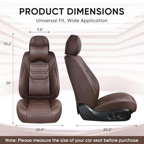 TIEHESYT Mature Brown Car Seat Covers, Breathable Faux Leather, Universal Fit, Front Pair with Headrest, Compatible with Most Vehicles - color: Coffee, size: Front Pair