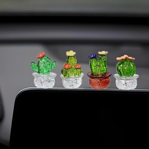 Succulents Ornament Dashboard Decorations, Cute Potted Plants Rear View Mirror Accessories Car Charms Interior, Dashboard Accessories Car Dash Decor Greenery for Center Screen - color: Transparent Cactus