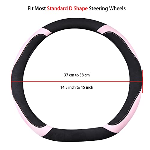 Soft D Shape Steering Wheel Cover, Warm Steering Wheel Cover Fashion Universal 15 inch, Pink - color: D Pink, size: D Shape