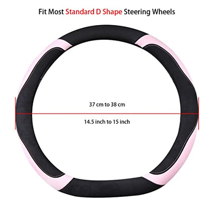 Soft D Shape Steering Wheel Cover, Warm Steering Wheel Cover Fashion Universal 15 inch, Pink - color: D Pink, size: D Shape