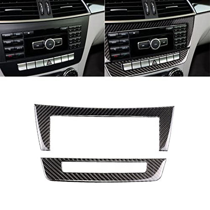 for Mercedes-Benz C-Class W204 2011-2013 Real Soft Carbon Fiber Center Console Dashboard Air Conditioning Control Button AC CD Media Frame Cover Trim Sticker Car Interior Accessories - color: CD Control Panel
