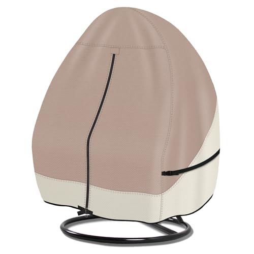 Porch Shield Patio Hanging Egg Chair Cover - 600D Waterproof Outdoor Double Seat Wicker Swing Egg Chair with Stand Protector, Light Tan & Khaki - color: Light Tan & Khaki, size: Double Seat - 66"W x 70"H