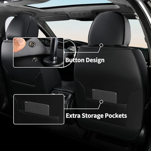 Car Seat Covers Front Set, Black Car Seat Cover, Breathable Premium Leather Seat Covers, Automotive Vehicle Seat Covers for Cars Trucks Vans SUVs Sedans (Dark Black) - color: Dark black, size: Frontpair