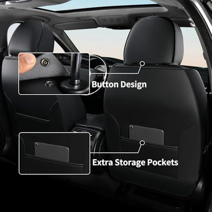 Car Seat Covers Front Set, Black Car Seat Cover, Breathable Premium Leather Seat Covers, Automotive Vehicle Seat Covers for Cars Trucks Vans SUVs Sedans (Dark Black) - color: Dark black, size: Frontpair
