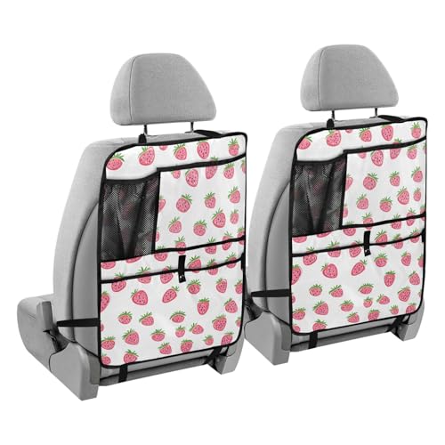 JIPONI Car Backseat Organizer, Small Strawberrys Automotive Back Seat Protector, Kick Mats with Storage Pockets for Kids Pets, Road Trip Accessories (2 Pack) - color: Strawberry, size: 2 Pack