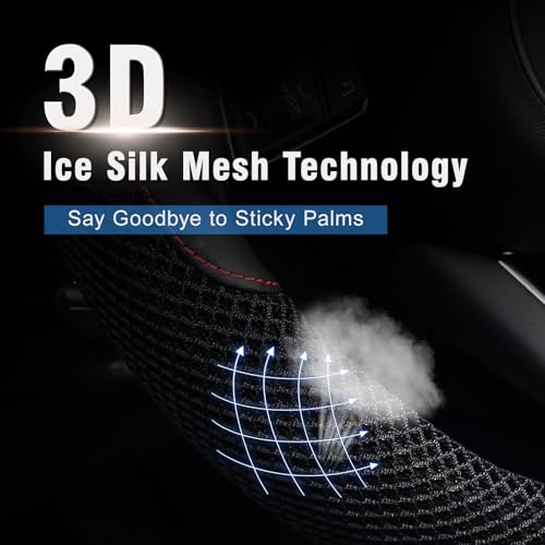 15 inch Steering Wheel Cover, Cooling Ice Silk Mesh with Microfiber Leather, Ultra Breathable, Anti Slip Car Grip, Heat Resistant Summer Cool, Universal Fit, Black - color: black, size: Standard Size[14.5"-15"]