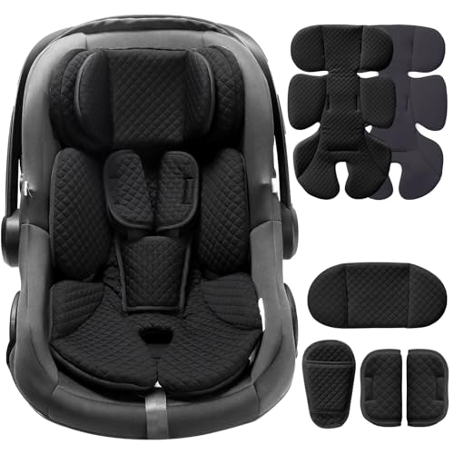 Infant Car Seat Insert Adjustable Head Support for Preemie Newborn Toddler, Reversible Baby Head Body Support Cushion for Carseats and Strollers Side Impact Protection - Black - color: Black