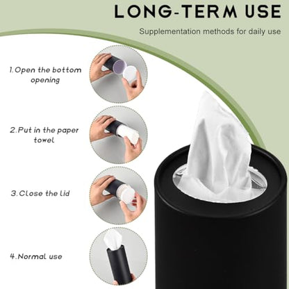 4 PCS Car Tissue Holder, Quick Convenient Refill Cylinder Facial Tissue Holder, Travel Tissues Box Round Container Suitable for Car Cup Holder, Universal Car Accessories (Black)