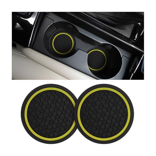 Mandark 2PCS Car Cup Holder Coasters, 2.75 Inch Non-Slip Insert Water Bottle Holder Pads, Dustproof Automotive Interior Accessories Mat, Universal for Vehicles, Trucks, RVs and More(Black/Yellow) - color: Black/Yellow, size: 2PCS