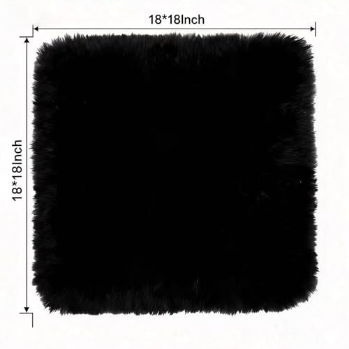 Genuine Sheepskin Chair Cushion Non-Slip Comfortable Natural Sheepskin Pad Carpet Suitable for Home Sofa Restaurant Car Seat Office Dining Fur Chair Cover. (1, Black, 18x18 Inch) - color: Black