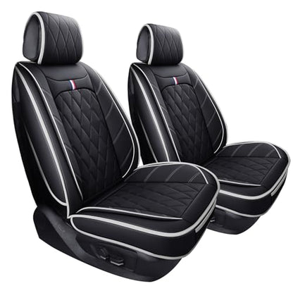 2 Front Drive Seat Covers Waterproof Faux Leather Universal Compatible with Honda Hyundai Elantra Toyota Tacoma Sentra Xterra Frontier Ford Escape Ranger Prius Acura(2 PCS Front, Black-White) - color: 2 PCS Front/Black-White