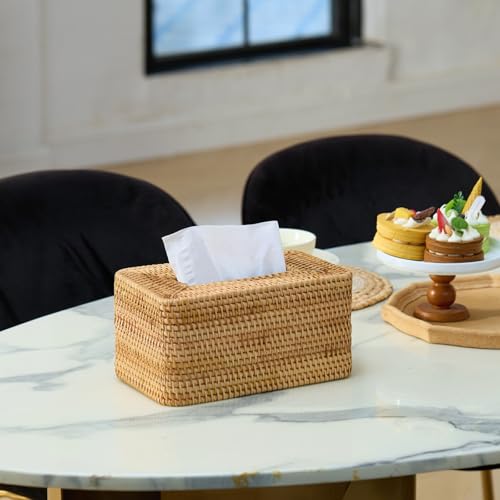 Rattan Tissue Box Cover, Rectangle Wicker Tissue Box Holder, Boho Tissue Box Cover for Living Room, Bathroom, Kitchen, Bedroom, 10.2 x 6.2 x 5.3 inch, Natural - color: Natural, size: Rectangular (5.3"H)