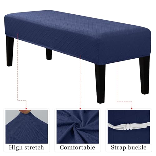 Lebaley Stretch Jacquard Bench Cover Removable Washable Slipcover for 42-54 Inch Rectangular Ottomans and Benches, Elastic Fit for Dining Room, Living Room, Kitchen Furniture Protection (Navy)
