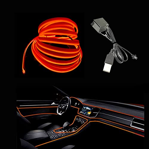 El Wire Orange Interior Car LED Strip Lights, 3M Neon Wire USB 5V with Fuse Protection for Automotive Interior Decoration, with 6mm Sewing Edge - color: Orange, size: 3 M
