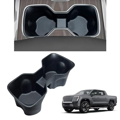 Center Console Cup Holder Inserts for 2026 2025 2024 GMC Sierra EV Denali Accessories Noise-Free TPE Middle Console Drink Holder Organizer Non-Slip Cup Holder Protector for GMC Sierra EV Black - size: for GMC Sierra EV Denali 2024-2026