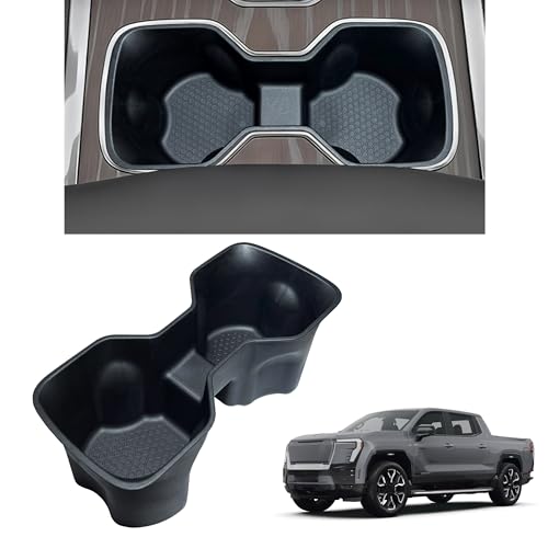 Center Console Cup Holder Inserts for 2026 2025 2024 GMC Sierra EV Denali Accessories Noise-Free TPE Middle Console Drink Holder Organizer Non-Slip Cup Holder Protector for GMC Sierra EV Black - size: for GMC Sierra EV Denali 2024-2026
