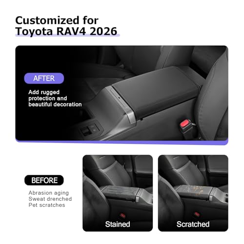 LUWU 2026 RAV 4 Center Console Cover Compatible with 2026 RAV 4 LE/XLE/Limited/Adventure/TRD Off-Road Accessories RAV 4 Armrest Cover Armrest Console Cover w/Storage Bag PU Leather Material (Black) - color: RAV 4 2026 Armrest Cover w/Storage Bag