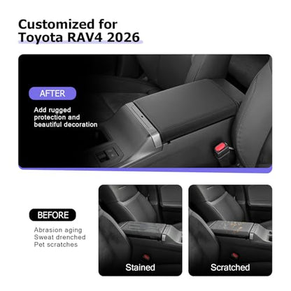 LUWU 2026 RAV 4 Center Console Cover Compatible with 2026 RAV 4 LE/XLE/Limited/Adventure/TRD Off-Road Accessories RAV 4 Armrest Cover Armrest Console Cover w/Storage Bag PU Leather Material (Black) - color: RAV 4 2026 Armrest Cover w/Storage Bag