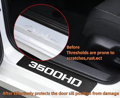 4Pcs Car Door Sill Protector Door Sill Scuff Plate Stickers Compatible with Sierra 3500HD (White) - color: 3500HD (White)