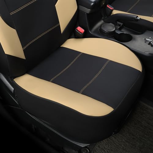GIANT PANDA Front Car Seat Cover for Hyundai, Faux Leather Bucket Seat Covers Custom Fit Hyundai Sonata Elantra Santa Fe Tucson Accent Kona Palisade Genesis Venue Ioniq(Beige+Black) 2-Pack - color: Black, Beige