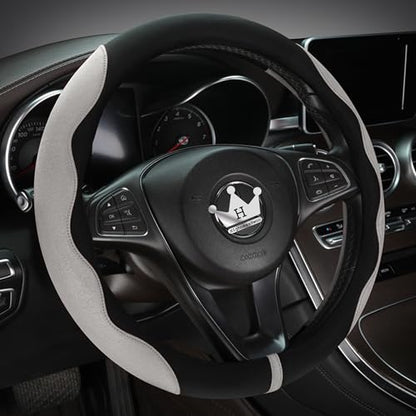 Luxury Suede Steering Wheel Cover for Cars, Soft Leather Padded Wheels Cover for Sedan, SUV, Thin Car Handle Cover, Universal Fit, Anti Slip, 14.75-15.15in, Gray