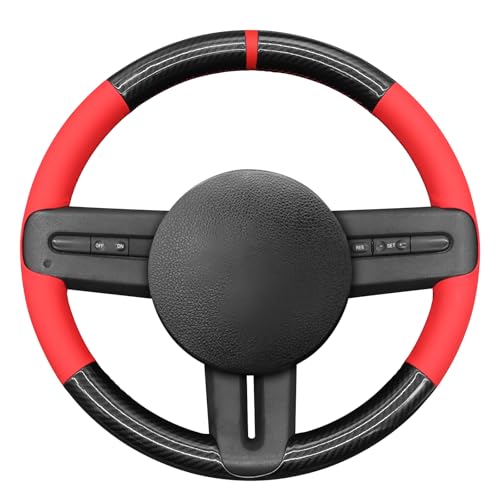 MEWANT Steering Wheel Cover for Ford Mustang 2005-2012 Hand-Stitched Steering Wheel Wrap - color: Carbon fiber + microfiber leather, size: for leather steering wheel