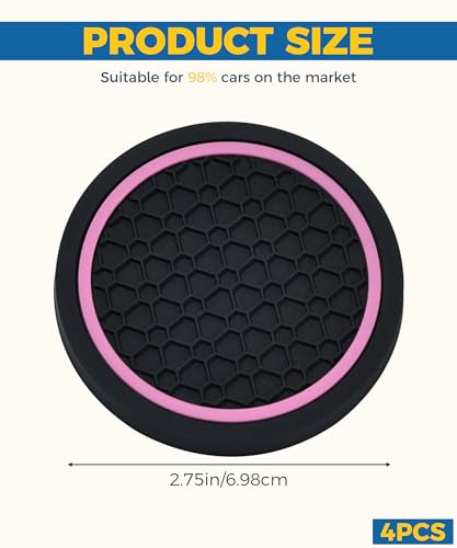 4PCS Car Coasters, Car Accessories Interior, 2.75 Inch Non-Slip Cup Holder Coasters for Most Vehicles (Black&Pink) - color: Black&pink