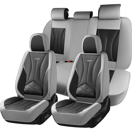 FLORICH Car Seat Covers Full Set, Leather Seat Covers for Cars, Waterproof Car Seat Protectors 5 Seats, Front and Rear Seat Covers for Cars, Automotive Seat Protector Fit for Most Car SUV Truck - color: Gray&Black, size: FullSet