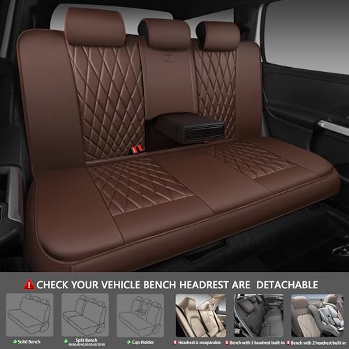 CAR PASS Piping Luxury Faux Leather Seat Covers Full Set, 5 Seats Anti-Slip Waterproof Seat Covers Compatible with Front Armrests, Universal Fit for Suvs,Vans,Trucks,Airbag Compatible, Pure Brown - color: Pure Brown, size: Full Set