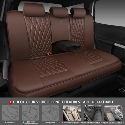 CAR PASS Piping Luxury Faux Leather Seat Covers Full Set, 5 Seats Anti-Slip Waterproof Seat Covers Compatible with Front Armrests, Universal Fit for Suvs,Vans,Trucks,Airbag Compatible, Pure Brown - color: Pure Brown, size: Full Set
