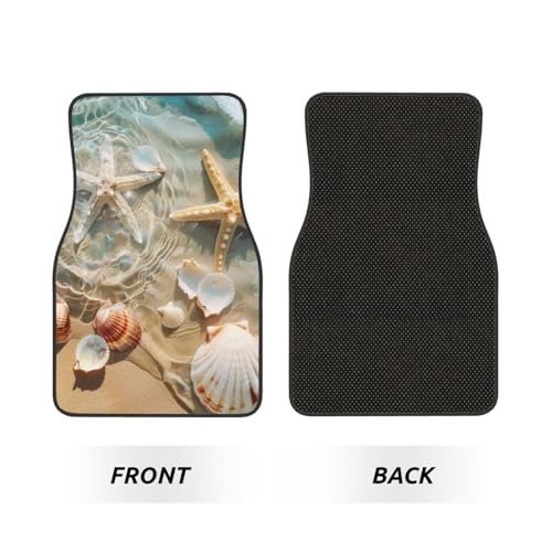 Universal Fit Car Floor Mats, Summer Seaside Starfish Beach Theme Set of 4pcs Car Carpet Fit for SUV, Vans, Sedans, Trucks - color: Summer Seaside