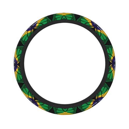 Butterfly Brazilian Flag Breathable Neoprene Steering Wheel Cover - Anti-Slip Floral Design Universal Fit for Cars/Trucks/Suvs (14.5"-15" Inch) - color: Butterfly Brazilian Flag