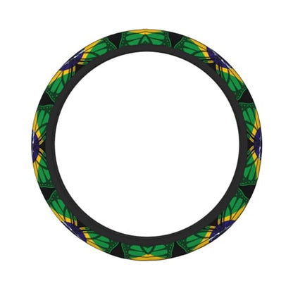 Butterfly Brazilian Flag Breathable Neoprene Steering Wheel Cover - Anti-Slip Floral Design Universal Fit for Cars/Trucks/Suvs (14.5"-15" Inch) - color: Butterfly Brazilian Flag