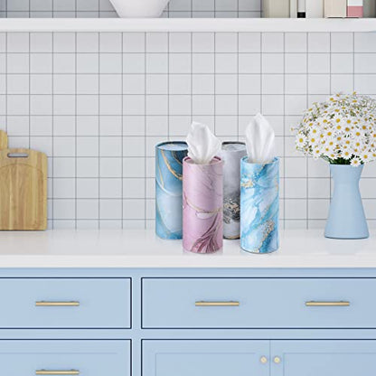 Outus 12 Pcs Marble Car Tissues Cylinder Holder with 3 Ply Facial Tissue Bulk Round Tissue Holder Travel Tissues Boxes Container for Car Cup Wedding Birthday Party - style: Marble