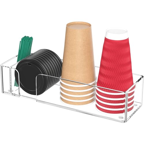 Coffee Bar Accessories and Organizer, Disposable Cup Holder for Countertop, 14.5 Inches Clear Acrylic Storage and Organization for Coffee Cup Lid Stirrer Pod, Farmhouse Table Décor - color: Clear, size: 14.5 Inches