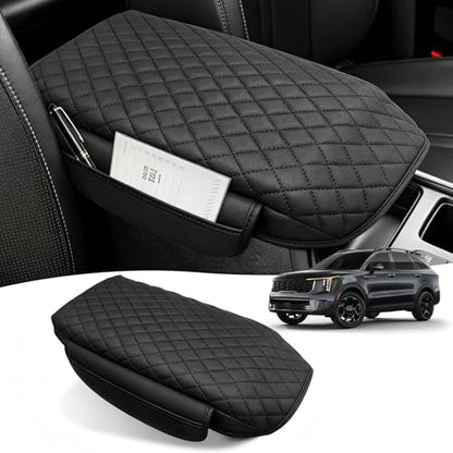 Center Console Cover with Side Pocketes for Kia Sorento 2021-2026 Accessories, Armrest Cover Thickened PU Leather Car Armrest Box Cushion Pad Protector Diamond Stitching - size: for Kia Sorento 2021-2026