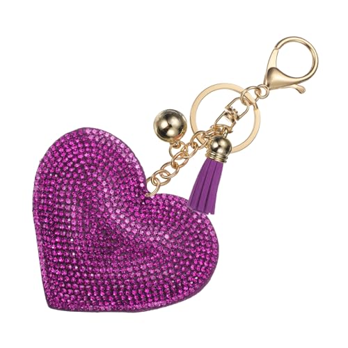 PATIKIL Rhinestone Keychains for Women, Cute Bling Heart Shape Purse Charm for Bag Handbags Car Keys - color: Gold-purple