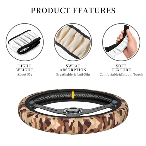 Steering Wheel Cover Accessories Neoprene Cover Non-Slip Breathable Easy to Install Suitable for Women Men Girls for Car SUV Van Truck Universal 14.5-15.5 Inch Brown Camouflage - color: Brown Camouflage